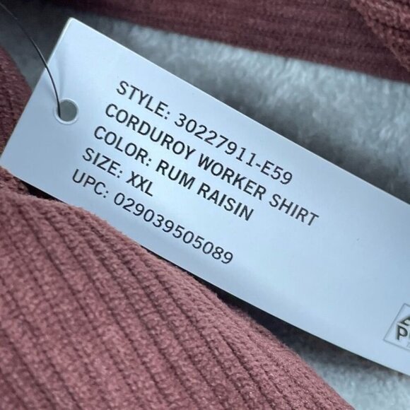 Bass Outdoor Corduroy Worker Shirt XXL Rum Raisin Shacket 6665 - Picture 3 of 8